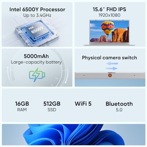 Laptop Computer, 16GB RAM/512GB SSD, 15.6" FHD IPS, Pentium Gold 6500Y Processor(Beats Core M3-8100Y, Up to 3.4GHz), WiFi 5/BT 5.0, Great for Office & Online Courses - Image 2