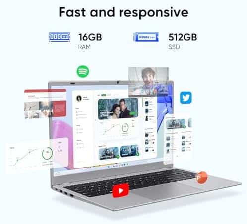 Laptop Computer, 16GB RAM/512GB SSD, 15.6" FHD IPS, Pentium Gold 6500Y Processor(Beats Core M3-8100Y, Up to 3.4GHz), WiFi 5/BT 5.0, Great for Office & Online Courses - Image 3